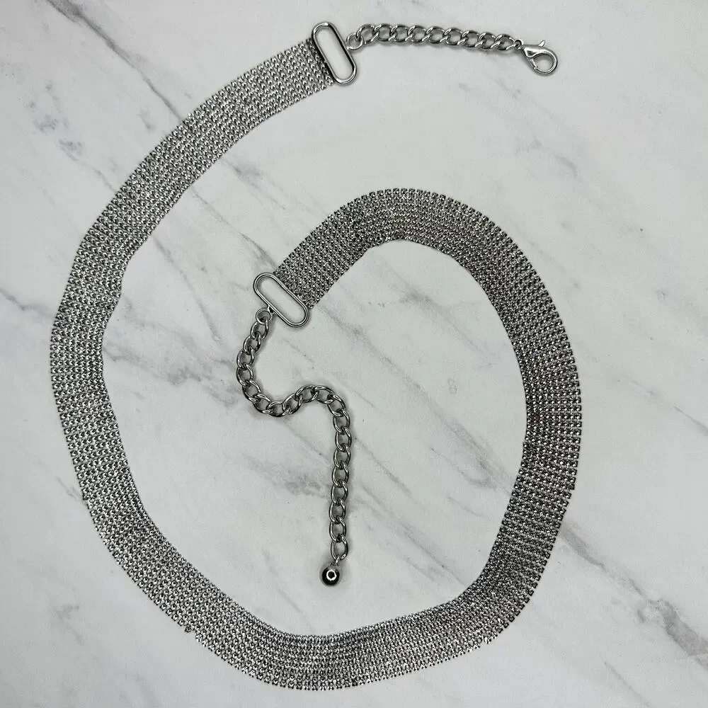 Metal Mesh Silver Tone Chain Belt Large L XL ✨